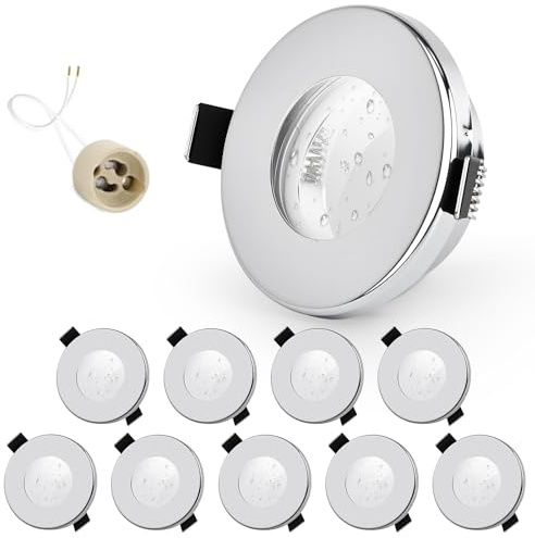 GeyouLux 10 x infällda LED-spotlights IP65 socket ram GU10 LED-spotlights järntak Krom 68 mm hål Infälld ljusram för gipsskivor badrum kök rund