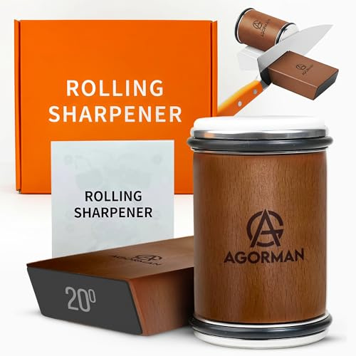 AGORMAN Kit de afilador de cuchillos rodante, rodillo afilador de cuchillos a base de diamante para todos los cuchillos de acero, afilador magnético de dos ángulos para cuchillos de cocina