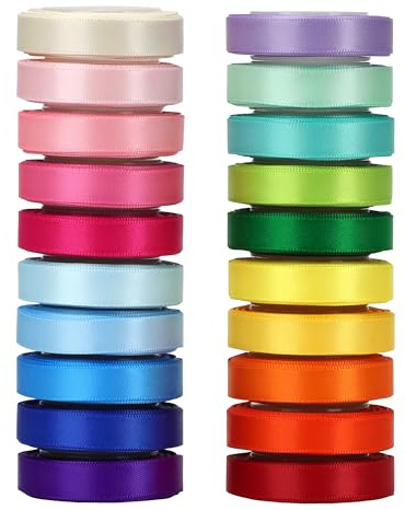 VATIN Colorful Satin Ribbon Set, 10mm x 20 Colors,Total 91 Metres-Double Faced Ribbon for Gift Wrapping Craft，Birthday Decorations,Baby Shower Decorations | Double Faced Ribbon for Gift Wrapping Craft，Birthday Decorations,Baby Shower Decorations