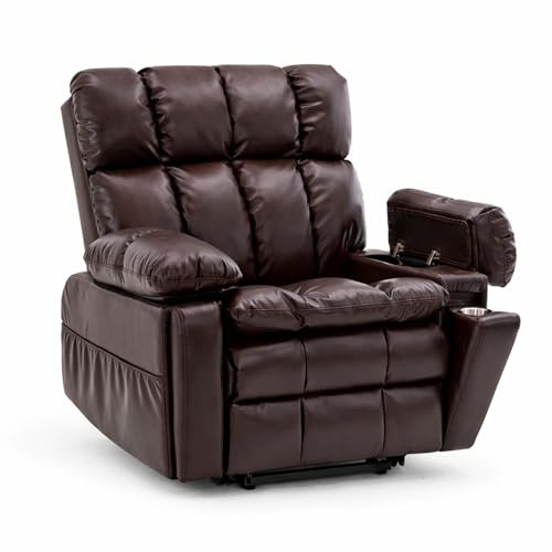 Zuacs 26 Oversized Recliner Dual Motor Power Lift Chair, Lay Flat Recliner Chair for Elderly with Headrest, Flip Arm Storage,Massage & Heat,Big man Recliner with Cupholders,USB Type C,Zero Gravity