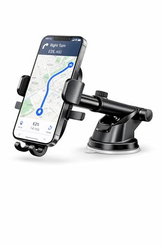 Supporto Smartphone Auto da Cruscotto e Parabrezza, Ventosa Potente, Braccio Estensibile 8–25 cm, Testa Girevole 360°, Universale per iPhone e Android