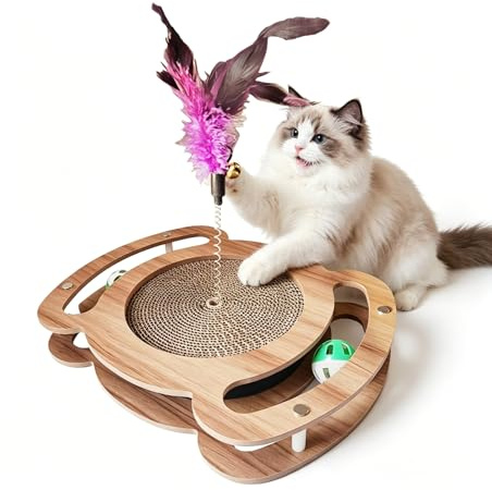 Quintrost Griffoir pour Chat Intérieur, Griffoir Chats avec Balle Grelot et Canne à Plume Colorée (Couleur Surprise), Jouet Interactif pour Chat Kitty, Portable et Facile à Nettoyer