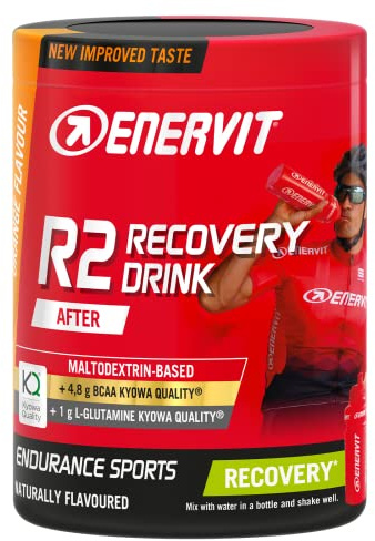 Enervit, R2 Återställningsdryck, orange smak, för återhämtning efter intensiv träning, innovativ formel, med Tiamin och vitamin B6, 400 gram burk
