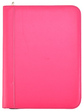 ARPAN Pink A4 Zipped Conference Folder with Calculator & Pad, Leather Look Portfolio Holder with Document Pockets (34 x 25 cm)