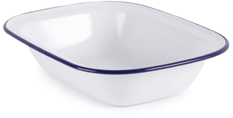 enamel White Pie Dish | Dishwasher Safe Roasting Tin | Pudding Baking & Steak | enamel Oven & Stove Tray (L 24 x W 17.5 x D 5.2 cm)