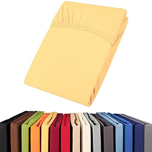 aqua-textil Viana Topper Laken 90x200-100x200 cm gelb Baumwolle Spannbetttuch Jersey Spannbettlaken