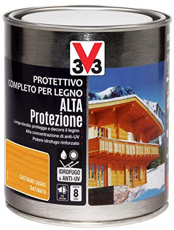 V33 Protettivo Completo per Legno a Solvente Alta Protezione Castagno Chiaro 0,75 L