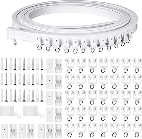 JMIATRY 5 Metres Flexible Bendable Ceiling Curtain Track, 16.4FT Curved Curtain Rail Track, Curved Ceiling Curtain Track Bay Window Curtain Pole for Curtain Rail with Track Curtain System