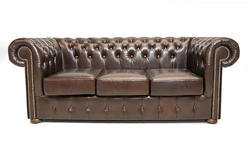 Divano Chesterfield 3 Posti - 100% Pelle bovina - Class Cloudy Marrone Scuro - Chesterfield Originale Fatto a mano di alta qualità - The Chesterfield Brand - larghezza 200 cm