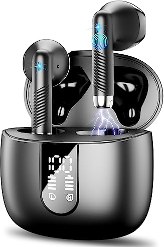 2023 Ecouteurs Bluetooth sans Fil 5.3 HiFi Stéréo Mic, 40H Oreillette avec Écran LED, IP7 Etanche Contrôle Tactile Casque Intra Réduction de Bruit iOS Android