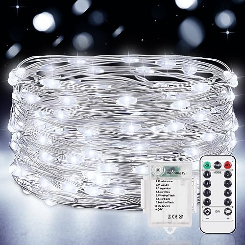 Led Stringa Luci a Batteria, 2 Pezzi 10M 100LEDs Lucine Led Decorative 8 Modalità Impermeabile con Telecomando, Timer e Dimmer per Decorazioni di Natale,Feste,Matrimonio (Bianco Freddo)
