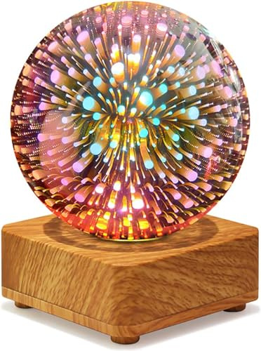 DINOWIN 3D Fuochi D'artificio Luce notturna, Lampada da Comodino USB Colore fuochi d'artificio effetto per Bambini, Camera da Letto e Ufficio (Punto)