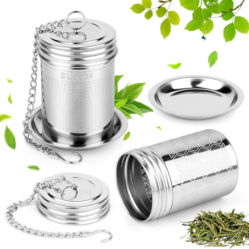 VFANDV Infusore Tè, 2 Pezzi Infusore per Tisane in Acciaio Inox Filtro per Tè Sfuso con Coperchio Filtro Te Tazza Infusore Catena Lunga Filtro per Tè per Bollitore Teiera Tazze
