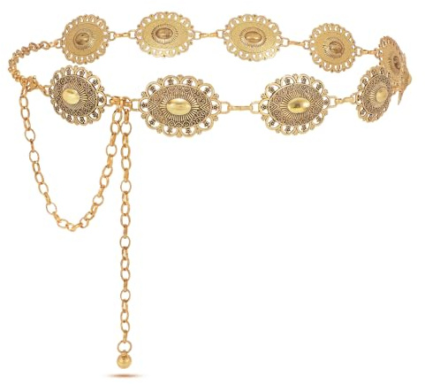 SUOSDEY Dam Western Concho-bälte silver guld boho midjekedja justerbart lantligt metallbälte för jeansklänning, Fit for waist up to 44'', legering Silver
