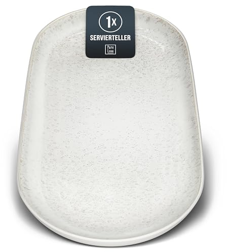 Steingut Servier Teller Groß Ibiza TESTSIEGER, Traumhafte Mediterrane Steingut Servierplatte, Serving Plate Oval, Servierteller Groß - Pure Living in Beige