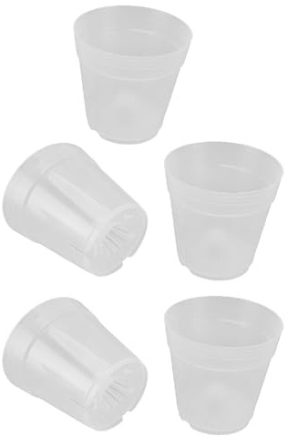 Lot de 5 Pots D'Orchidées avec Soucoupes à Trous, Pots D'Orchidées en Plastique Transparent, Pots de Plantes à Fentes Respirants, Récipients Transparents pour Orchidées,