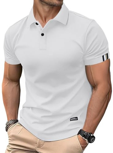 HMIYA Herren Poloshirt Kurzarm Männer Sommer Knopfleiste T-Shirts Basic Golf Polohemd,Weiß,XL
