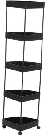 perfk Estante de Esquina de Piso de pie con Ruedas estantería de Cesta de Drenaje de Gran Capacidad para el baño de la Ducha de la Cocina Estante, 5 Niveles Negros