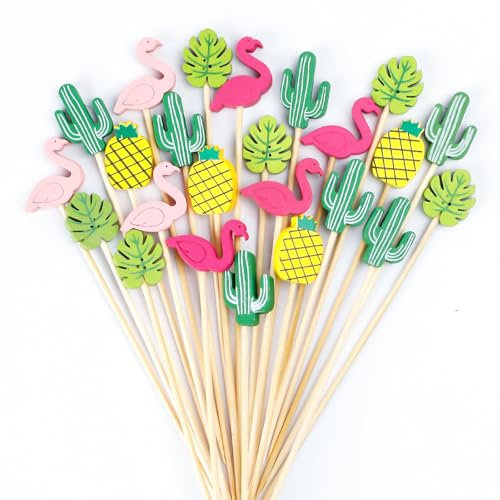 LQTSLFM 100 Stück Cocktailspieße Sommer, Spieße Fingerfood, Cocktail Spieße Holz Obstspieße Cocktail Deko, für Obstkuchen Desserts Lebensmittel Partydekoration (Farbe B)