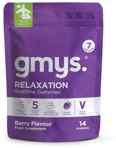 Gmys. - Relaxation Bedtime - Travel Pack - Montmorency Cherry Tart Extract and More - Sleep Aid with a Calming Blend of L-Theanine, Chamomile, Lemon Balm and Lavender - 14 Gummies