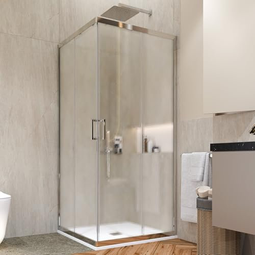 LineaDoccia Box Doccia Angolare Apertura Scorrevole Rettangolare o Quadrato Vetro 6 MM Trasparente o Opaco Profili in Alluminio Cabina Doccia (VETRO OPACO, 70X110)