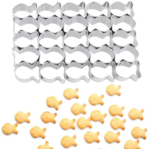 Cracker Cutter for Gold Fish,Stainless Steels Small Cookie Cutters,25 Cavity Fish Cookie Cutter,Mini Gold Molds for Crackers,Non-stick Dough