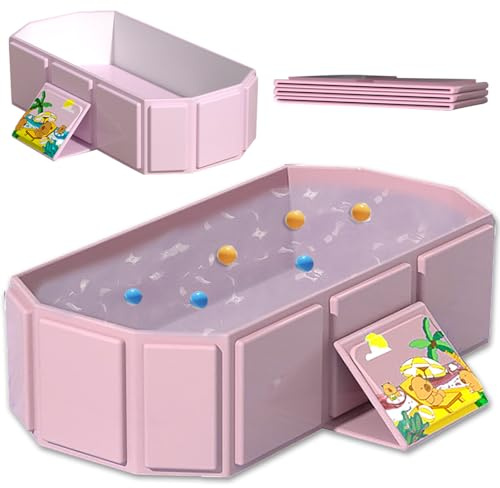 Foldable Baby Bathtub, Portable Non-Slip Shower Tray, Toddler Bath Tub with Drain Plug, Cat and Dog Pet Wash Shower Basin (Pink)