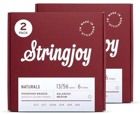 Stringjoy Balanced Medium Gauge Naturals Phosphor Bronze Acoustic Guitar Strings 13-56, NB1356, Long-Lasting Clear & Shimmering Tone, 6 String Set, 2-Pack