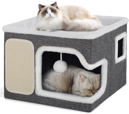 Shikha Cat House for Indoor Pets, 2 Layer Large Cat Cave with Cozy Condo