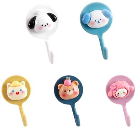 5 Pcs Cartoon Self Adhesive Hooks Cute Animal Hooks Stick Strong Wall Hanger for Kids Hanging Clothes Coat Towel Key Bag Home (Zoon)