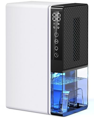 Deumidificatore d'Aria 2800 ml, Deumidificatore Elettrico con Timer 24 ore, Luci a 7 Colori, Spegnimento Automatico, Sbrinamento, Deumidificatori per Casa, Camera da Letto, Muffa（A850ML/24H）