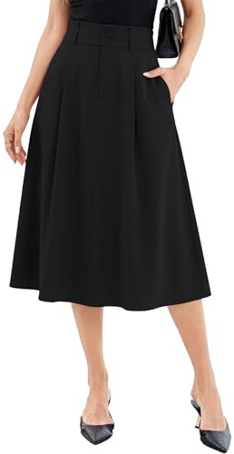 Casly Lamiit Midi Skirt for Women A Line High Waist Dressy Summer Work Skirt with Pockets for Office Dating Travel Black XL
