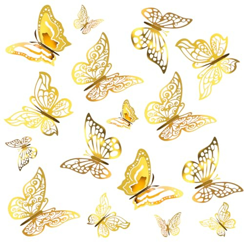LIQWEI Lot de 96 stickers muraux amovibles en 3D dorés pour cuisine, fenêtre, meubles, mariage
