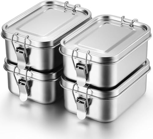 LUMEIRA Confezione da 4 contenitori per il pranzo in acciaio inox, a prova di perdite, con clip di bloccaggio, scatole per snack in lavastoviglie per lavoro, picnic e preparazione dei pasti (550 ml)
