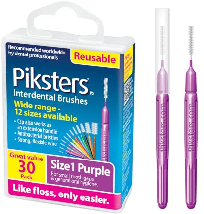 Piksters Interdental Brush Tight Gaps 30 Pack Purple Size 1