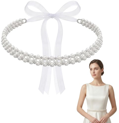 Cobee Cinturón de novia, cinturón de perlas de boda con cuentas para vestido de mujer (blanco)