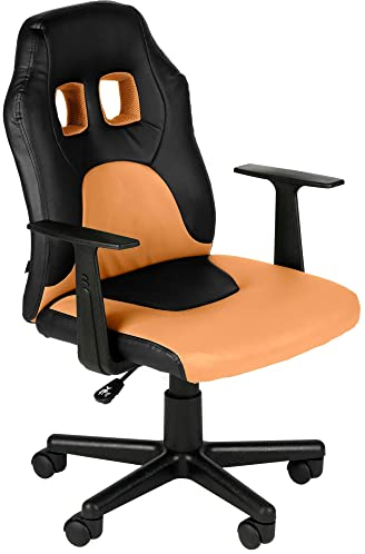 CLP Kinder Gaming Bürostuhl Fun I Schreibtischstuhl Mit Kunstlederbezug Und Abnehmbaren Armlehnen I Drehstuhl Für Mädchen Und Jungen, Farbe:schwarz/orange