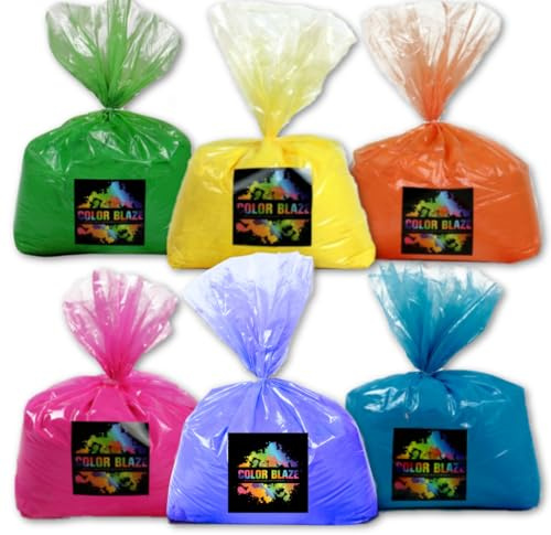 Color Blaze Holi Colored Powder - 5 lbs of Each Color - Pink, Orange, Yellow, Green, Blue, Purple - For Toss, Rangoli, Fun Run, War, Party & Festival - Pack of 6 Bags - 30 Pounds in Bulk