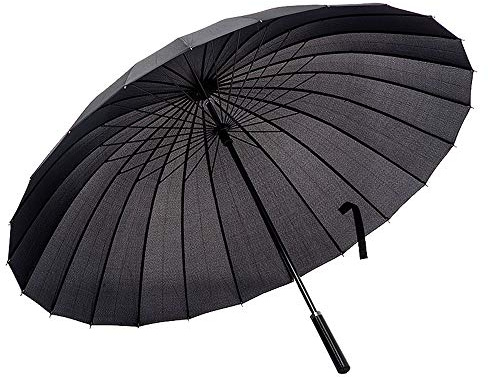 Lancoon 24 Ribs Large Umbrella Fashion Long Handle Straight Anti-UV Sun/Rain Stick Umbrella KS07Black