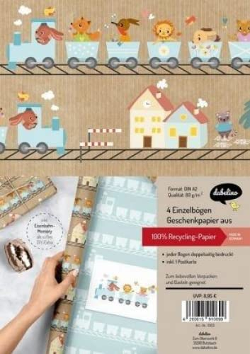 Geschenkpapier-Set für Kinder: Eisenbahn: 4x Einzelbögen + 1x Postkarte