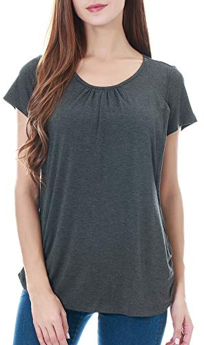 Smallshow Top maternità Infermieristica da Donna con Manica Corta T Shirt da Allattamento in Rayon Dim Grey X-Large