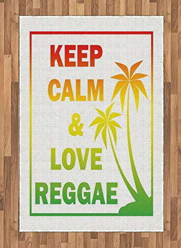 ABAKUHAUS Rasta Teppich, Halten Sie Ruhe Wörter Reggae, Deko-Teppich Digitaldruck, Färben mit langfristigen Halt, 120 x 180 cm, Pale Grün Gelb