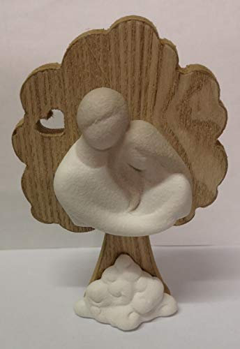 Bomboniera matrimonio coppia di sposi abbracciati in porcellana su albero della vita in legno. Kit pz. 06