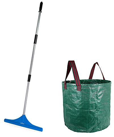 Swoote Brosse à Gazon Artificiel avec Manche télescopique réglable (125 cm - 155 cm) Balai à Gazon synthétique Robuste avec Poils en Nylon Rigide - avec Grand Sac réutilisable de 70 litres pour