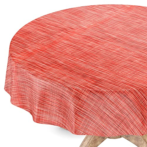 Tischdecke abwaschbar Wachstuch Wachstuchtischdecke Rund 140cm Schnittkante Leinen Textil Optik Rot Gartentischdecke Wachstuch
