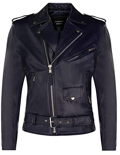 Brando läderjacka för män, Rock Motorcykeljacka, Retro Hide Biker, Marinblått Xsp, M