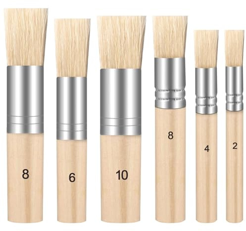 BLMHTWO Set di 6 pennelli per stencil in legno con setole multiforme, manico in legno, per pittura ad acquerello, gesso fai da te, 6 misure