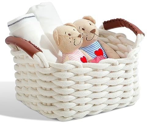 Aufbewahrungskorb Baumwolle Korb Geflochten-Körbchen Aufbewahrung,Körbe Bad Wickeltisch Organizer Flechtkorb,Stapelbare Deko Speicher Storage Basket für Kallax (Handhaben)29x22x15cm