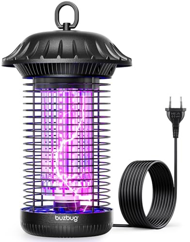 Buzbug LED Insektenvernichter elektrisch innen & außen, bis zu 50.000 Std., Dual-Band-Anziehung, 1,7 m Netzkabel, Hochspannung Fliegenfalle elektrisch & Mückenlampe, Insektenlampe, MO-008C