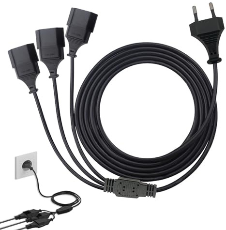 Svitzoot Verlängerung Eurostecker Netzkabel 3M, 3 in 1 Typ-C Verlängerungskabel Eurostecker auf Eurobuchse, 0.75mm² 250V/2.5A Eurostecker für Zuhause, Büro, Außenbereich-Schwarz